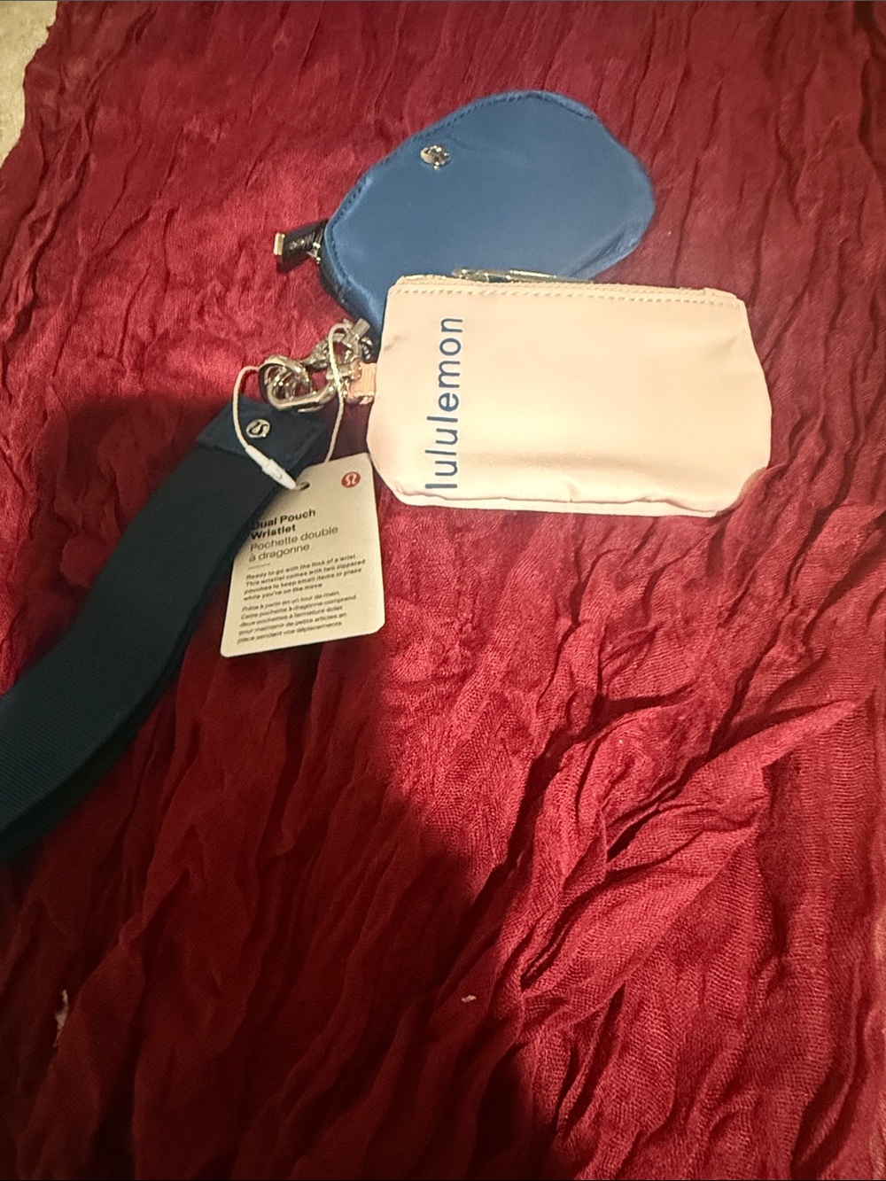 lululemon pink and navy mini pouch with blue coin case